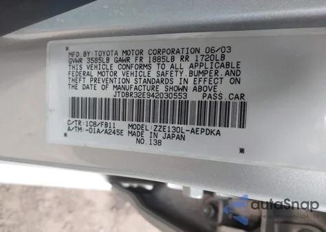 2004 Toyota Corolla Ce from USA, damaged, VIN JTDBR32E942030553